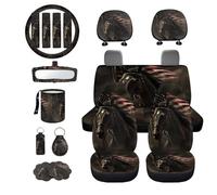 Cxdvotvy Juego completo de 17 fundas para asiento de coche con diseño de bandera americana, con protector de volante, almohadillas para cinturón de seguridad, portavasos, cubierta de espejo retrovisor