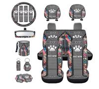 Cxdvotvy Juego completo de fundas para asiento de coche, 17 piezas, universal, suave, elástico, protector de volante, almohadillas para cinturón de seguridad, cubo de basura, protector de espejo