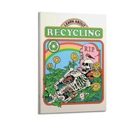 CXEEUDFFN Póster de arte retro con texto en inglés "Learn About Recycling", pintura decorativa, lienzo, póster de pared e impresión artística moderna para dormitorio familiar, 60 x 90 cm