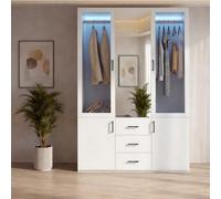 CXHLXYR - Armario de dormitorio para adultos con iluminación LED, armario de 4 puertas y 3 cajones, armario de 180 cm, armario de almacenamiento con espejo, armario de almacenamiento, dormitorio, 130