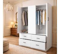 CXHLXYR - Armario para dormitorio con armario, 2 puertas y 4 cajones, armario de 180 cm, mueble de almacenamiento con espejo, armario de almacenamiento, dormitorio, 130 x 52 x 182 cm (blanco, B)