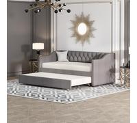 CXHLXYR - Cama acolchada 90/180 x 200 cm, sofá cama acolchado para niños, 90 x 200, sofá cama de 2 plazas con somier de láminas y camas nido (tejido de terciopelo gris-A, 90/180 x 200)
