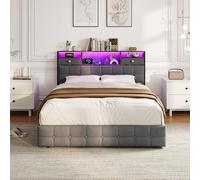 CXHLXYR Cama Tapizada 140x200 con Almacenaje, Cama matrimonial con Toma USB y luz LED, Cama con canape,Cama Doble Matrimonio Cabecero Acolchado y Base de Láminas,Camas Juveniles Terciopelo