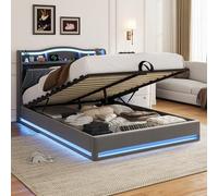 CXHLXYR Cama Tapizada 140x200 con Almacenaje, Cama matrimonial con Toma USB y luz LED, Cama con canape,Cama Doble Matrimonio Cabecero Acolchado y Base de Láminas,Camas Juveniles Terciopelo