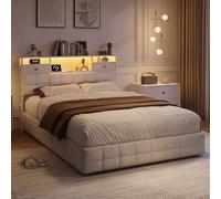 CXHLXYR Cama Tapizada 160x200 con Almacenaje, Cama matrimonial con Toma USB y luz LED, Cama con canape,Cama Doble Matrimonio Cabecero Acolchado y Base de Láminas,Camas Juveniles Terciopelo