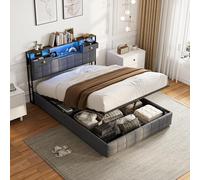 CXHLXYR Cama Tapizada 160x200 con Almacenaje, Cama matrimonial con Toma USB y luz LED, Cama con canape,Cama Doble Matrimonio Cabecero Acolchado y Base de Láminas,Camas Juveniles Terciopelo