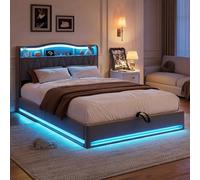 CXHLXYR Cama Tapizada 160x200 con Almacenaje, Cama matrimonial con Toma USB y luz LED, Cama con canape,Cama Doble Matrimonio Cabecero Acolchado y Base de Láminas,Camas Juveniles Terciopelo