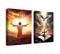 CXHOSTENT Juego de 2 lienzos de Jesús para pared, retrato de Dios, impresión de la cruz y la paloma de la paz, obra de arte cristiana para decoración de habitación de oración (B, 20.00 x 30.00 x 2