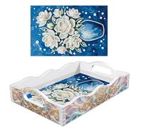 CXINLky Bandeja de pintura de arte de perlas de bricolaje, bandeja de servir con asas para el hogar,Decoración de oficina-04-flor