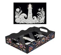 CXINLky Bandeja de pintura de arte de perlas DIY, bandeja de servir con asas para el hogar, decoración de oficina, faro negro 10