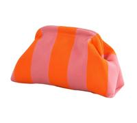 CXINLky Bolso de playa de verano para mujer con tiras tejidas a contraste de colores, pequeño bolso de mano tejido para playas de verano, compras, viajes, rosa/naranja, 31 x 13 x 17 cm