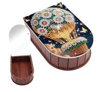 CXINLky Caja de almacenamiento con diseño de diamante, caja de almacenamiento con espejo y tapa, 13 globos aerostáticos