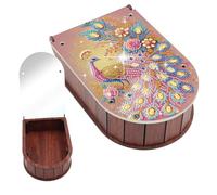 CXINLky Caja de almacenamiento para pintura de diamantes, caja de almacenamiento con espejo y tapa, diseño de pavo real
