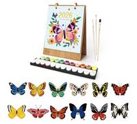 CXINLky Calendario de mesa 2026 para pintar por números, calendario de mesa DIY 2026 con pinceles, pintura acrílica y base, para regalos y decoración del hogar, diseño de mariposa 03