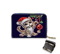 CXINLky Diamond Art Painting Tarjetero, 5D Diamond Art Premium PU Tarjetero con cremallera, protección RFID Slim Monedero Tarjetero Tarjetero, 11-gato