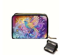 CXINLky Diamond Art Painting Tarjetero, Diamond Art Premium Tarjetero con cremallera, protección RFID Slim Monedero Tarjetero Tarjetero 02 Phoenix