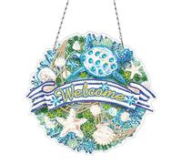 CXINLky DIY Diamond Art Painting Colgante con cadena, cuadro de ventana de diamantes, bienvenida, pintura de diamante 5D, kits de decoración para ventana, pared, entrada, jardín, decoración 01, estilo