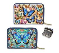CXINLky Estuche para tarjetas de felicitación DIY Diamond Art 5D Premium PU PU con cremallera, protección RFID Slim Monedero Tarjetero para hombre y mujer, 2pcs-a