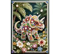 CXINLky Pintura artística de cuentas, creativo 5D perla arte animal conjunto con lienzo colorido, cuadros artesanales para decoración de pared del hogar, sin marco-19 triceratops