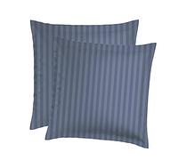 CXL by Christian Lacroix - Juego de 2 Almohadas cuadradas + 2 Fundas de Almohada - 65 x 65 cm - Ropa de Cama de satén de algodón - Lavable a máquina a 40 °C - Rayas Tejidas, Color Azul