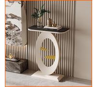 Cxllisionary Mesa De Acento Contemporánea, Consola De Hierro Forjado con Tablero De Piedra, Mesa Auxiliar Estrecha para Sofá, Diseño Moderno Y Elegante para Entrada Y Salón(White+Black,40cm/15.7in)