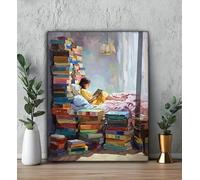 CXLLSDP Lienzo abstracto colorido con estampado vintage chic. Póster artístico para leer en una librería. Cuadro decorativo para dormitorio (60x90cm/marco interior).