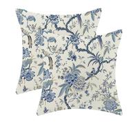 CXMEIFLY Juego de 2 fundas de almohada florales de primavera de 16 x 16 pulgadas para decoración de flores chinoiserie, almohadas de plantas azules y blancas para exteriores, fundas de cojín