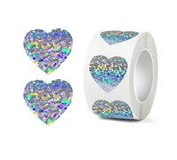 CXNXFD 500 pegatinas con forma de corazón plateado, para bodas, álbumes de recortes, regalos, holográficas, 2,5 cm, por rollo, purpurina plateada