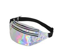 CXNXFD Riñonera moderna para mujer y hombre, con purpurina, holográfica, multicolor con brillo metálico, cremallera triple, correa ajustable, riñonera de los años 80 para mujer, color plateado, Plata