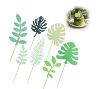 CXNXFD Vaiana Lote de 7 adornos tropicales verdes en forma de pastel de hojas Decoración de pastel de cumpleaños Jungle Vaiana Decoración de pastel para baby shower, cena familiar, ceremonia de
