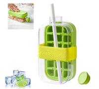 Cxqbsmy 2 en 1 Cubitera con Tapa y Pajita Reutilizables Silicona Cubitera y Botella, Mini Cubitera Fácil de Presionar para Cóctel, Café Portátil