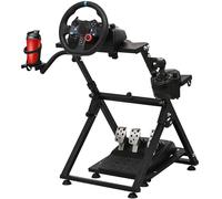 CXRCY Sim Racing Simulator Cockpit con portavasos, soporte de rueda de carreras para Logitech G920 G29 G27 G25, soporte de rueda plegable de altura ajustable (rueda y pedales no incluidos)