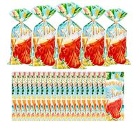 Cxryrzhe 50 bolsas de celofán estilo verano, sandía, caramelos, galletas, bolsas de regalo de 5 x 10.8 pulgadas con lazos giratorios para aperitivos, panadería, cumpleaños, boda, fiesta