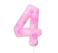 Cxryrzhe Vela de 4º cumpleaños con diseño de pata de perro número 4, decoración de pastel para niños, niñas, suministros de decoración de fiesta, temática de huella de perro rosa