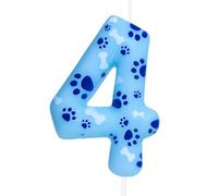 Cxryrzhe Vela de cumpleaños número 4 para decoración de tartas, diseño de huellas de perro azul, decoración para tartas para niños, niñas, suministros de decoración de fiesta