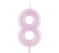 Cxryrzhe Vela de cumpleaños número 8 rosa y morado iridiscente con purpurina para decoración de tartas para niñas y mujeres, suministros de decoración de fiesta de aniversario