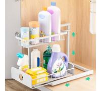 CxutSa Organizador Bajo Fregadero Blanco 2 Niveles Estantería Bajo Fregadero Altura Ajustable Para Cocina, Baño, Artículos de Limpieza, Lavadero, Debajo de Gabinetes.