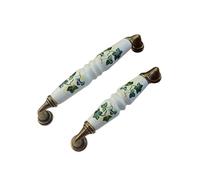 CXYFQUUK Manija de cerámica con hojas para muebles, puertas, cajones, armarios, armarios de cocina, tiradores de bronce, tocador, 2 unidades (96 mm)