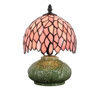 CXYWBD 11-Inch Stained Glass Mushroom Lamp with Ceramic Base Bedroom, Room and Dining Table Decoration Suitable for bedrooms, Living Rooms, Offices, Book(Pink Wisteria)