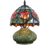 CXYWBD 11-Inch Stained Glass Mushroom Lamp with Ceramic Base Bedroom, Room and Dining Table Decoration Suitable for bedrooms, Living Rooms, Offices, Book(Tulip Style)