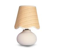 CXYWBD 13.5" Table Lamp, Handmade Ceramic Cream Base, Scalloped Rattan Shade, Dimmable, Bedroom, Nightstand, Kitchen Countertop Suitable for bedrooms, Living Rooms, Offices, Book