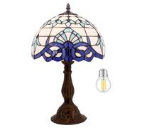 CXYWBD 18 Inch Navy Blue Glass Table with Antique Zinc Alloy Lamp Base Decorating Bedroom Room Home Office Suitable for bedrooms, Living Rooms, Offices, Book