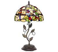 CXYWBD 19 Inch Stained Glass Table Lamp with Bronze Resin Base and Metal Blades Bedroom Room Reading Decoration Suitable for bedrooms, Living Rooms, Offices, Book(Double Birds Style)