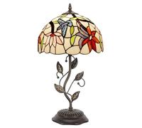 CXYWBD 19 Inch Stained Glass Table Lamp with Bronze Resin Base and Metal Blades Bedroom Room Reading Decoration Suitable for bedrooms, Living Rooms, Offices, Book(Bird Flowers Style)