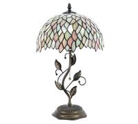 CXYWBD 19" Stained Glass Style Table with Metal Leaf Base, Bedside Reading Lamp, Bedroom Room Decoration Suitable for bedrooms, Living Rooms, Offices, Book(Seven Color Wisteria)