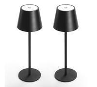 CXYWBD 2 Pack LED Cordless Table Rechargeable Battery, Stepless Dimming, Metal Portable Lamp Camping, Restaurant Suitable for bedrooms, Living Rooms, Offices, Book(Warm Light (Black Housing))