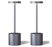 CXYWBD 2-Pack Portable Table Lamp, Rechargeable, Metal Three-Color Stepless Dimming, Outdoor/Cafe/Restaurant, Gray Suitable for bedrooms, Living Rooms, Offices, Book