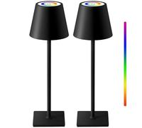 CXYWBD 2-Pack Table Lamp, Portable Battery Powered, 3-Color Stepless Dimming, Restaurant/Bedroom/Bar/Outdoor Suitable for bedrooms, Living Rooms, Offices, Book(RGB Black-2)