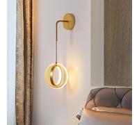CXYWBD 2 Ring Shape Art Lamp LED Minimalist Creative Aluminum Wall Light Fixture Silica Gel Shade 20W Height Adjustable Bedside Hanging Wall,Gold