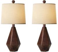 CXYWBD 20.25" Farmhouse Rustic Table Lamp with Linen Shade Room Bedroom Nightstand Decor, Antique Brown 2-Pack Suitable for bedrooms, Living Rooms, Offices, Book
